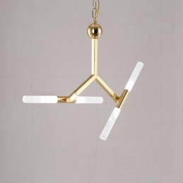 Lustre doré moderne et contemporain à 2 niveaux et 4 lumières