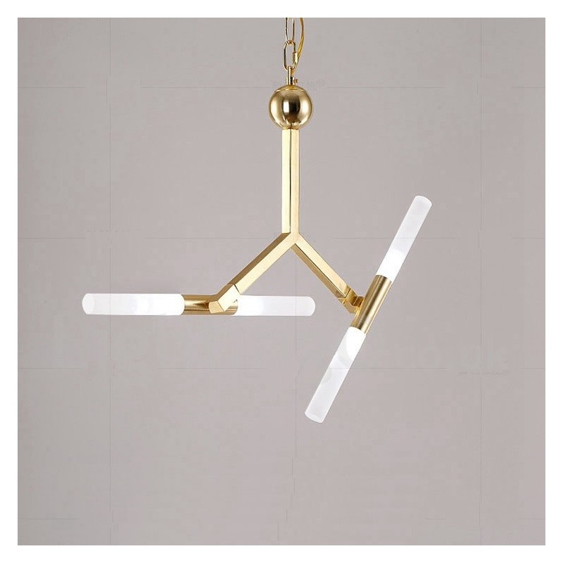 Lustre doré moderne et contemporain à 2 niveaux et 4 lumières