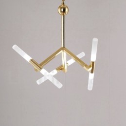Lustre doré moderne et contemporain à 2 niveaux et 6 lumières