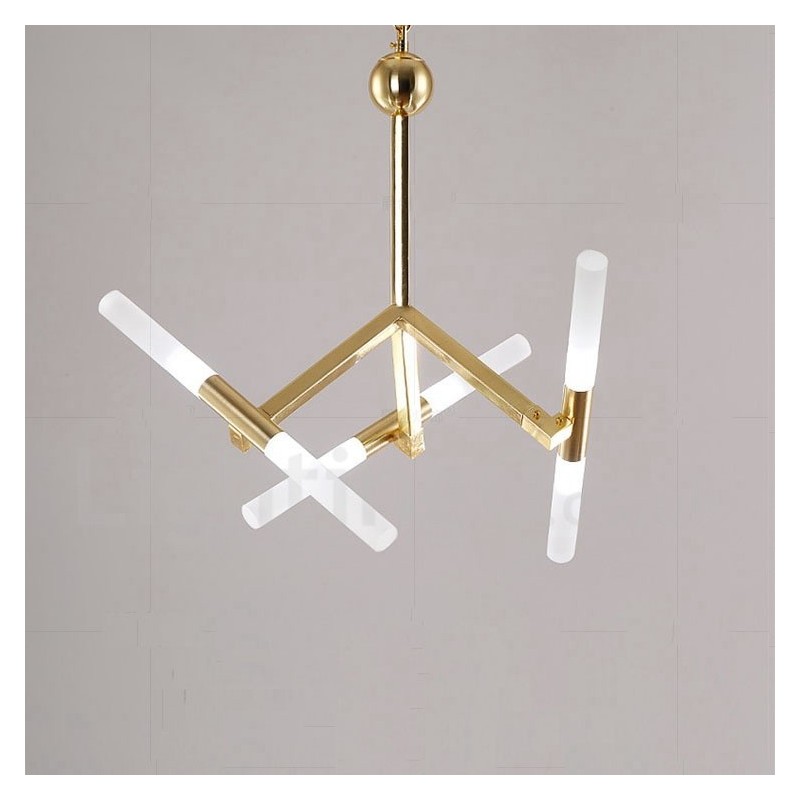 Lustre doré moderne et contemporain à 2 niveaux et 6 lumières