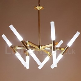 Lustre doré moderne contemporain à 2 niveaux et 12 lumières