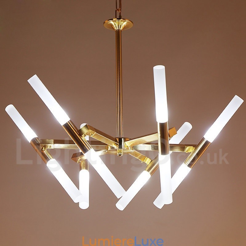 Lustre doré moderne contemporain à 2 niveaux et 12 lumières