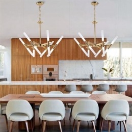 Lustre doré moderne contemporain à 2 niveaux et 12 lumières