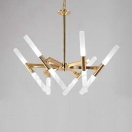 Lustre doré moderne contemporain à 2 niveaux et 12 lumières