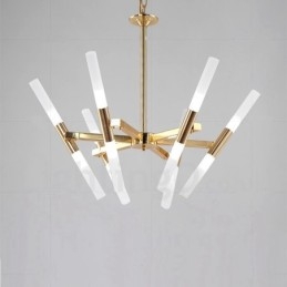 Lustre doré moderne contemporain à 2 niveaux et 12 lumières