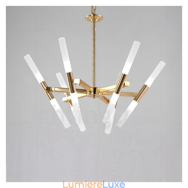 Lustre doré moderne contemporain à 2 niveaux et 12 lumières