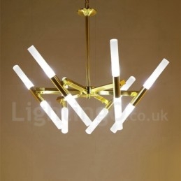 Lustre doré moderne contemporain à 2 niveaux et 12 lumières