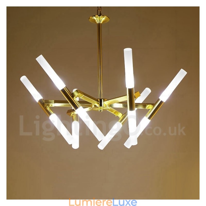 Lustre doré moderne contemporain à 2 niveaux et 12 lumières