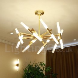 Lustre doré moderne contemporain à 2 niveaux et 16 lumières