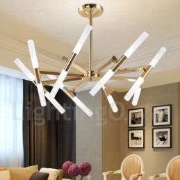Lustre doré moderne contemporain à 2 niveaux et 16 lumières