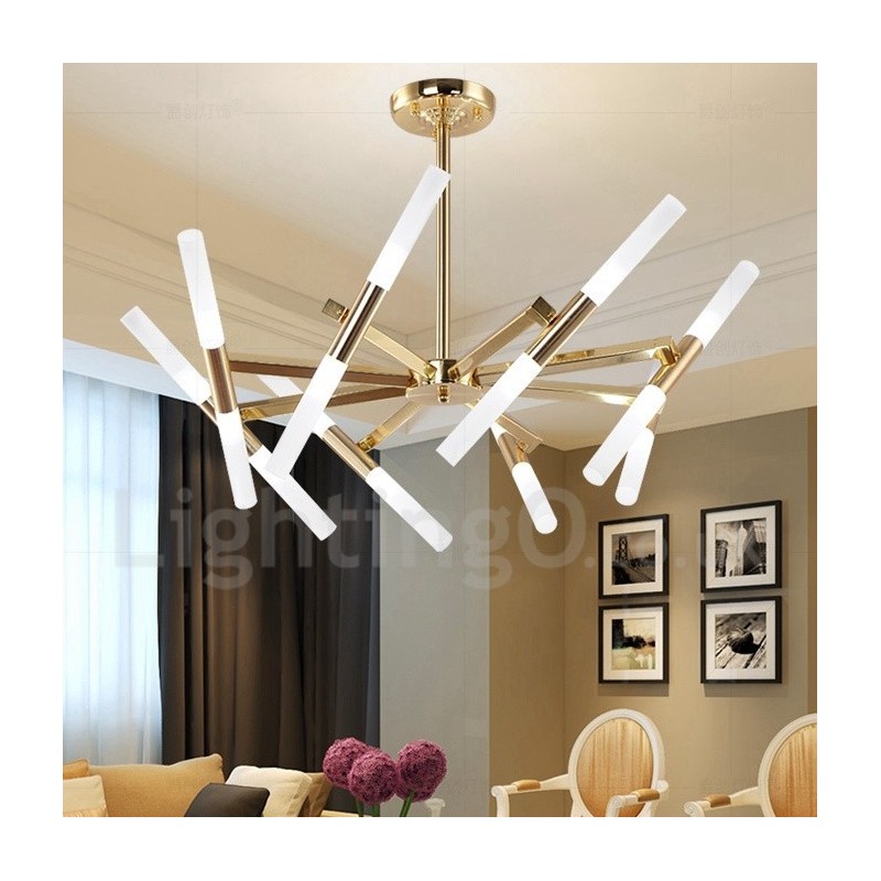 Lustre doré moderne contemporain à 2 niveaux et 16 lumières