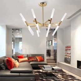 Lustre doré moderne contemporain à 2 niveaux et 16 lumières