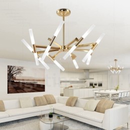 Lustre doré moderne contemporain à 2 niveaux et 16 lumières