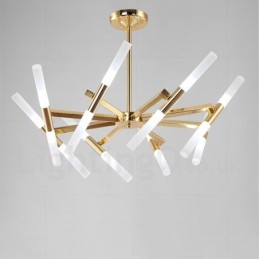 Lustre doré moderne contemporain à 2 niveaux et 16 lumières