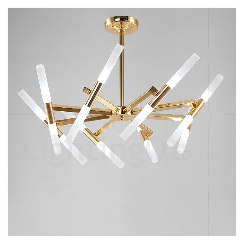 Lustre doré moderne contemporain à 2 niveaux et 16 lumières