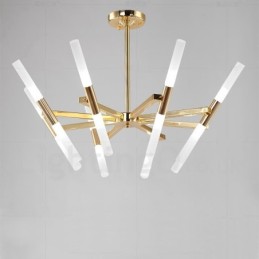 Lustre doré moderne contemporain à 2 niveaux et 16 lumières