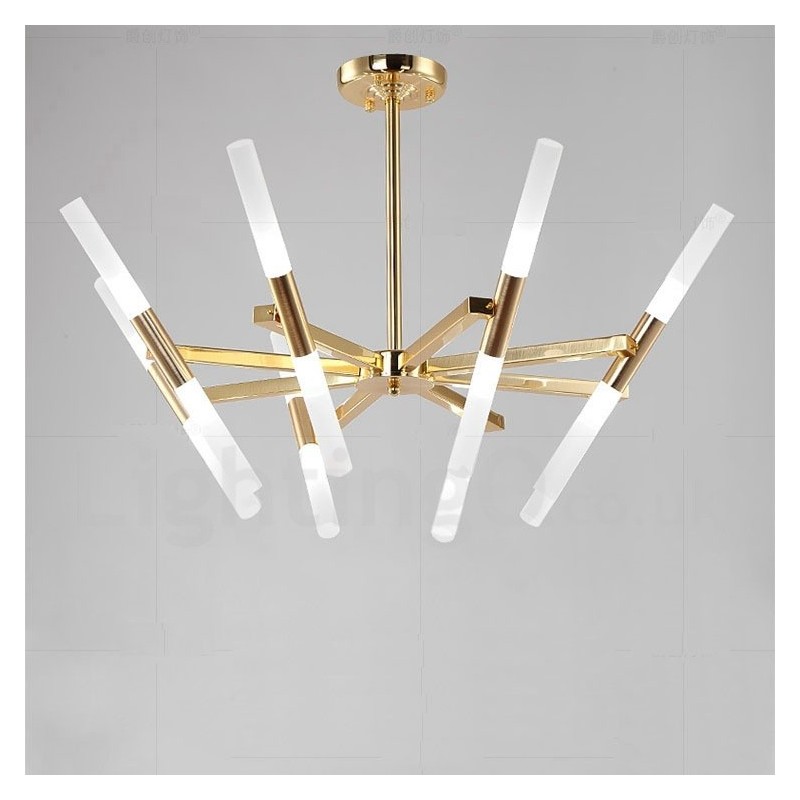 Lustre doré moderne contemporain à 2 niveaux et 16 lumières