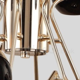 Lustre contemporain moderne en métal à 6 lumières et 2 niveaux avec abat-jour en verre
