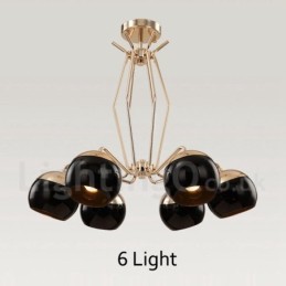 Lustre contemporain moderne à 6 lampes en métal avec abat-jour en verre