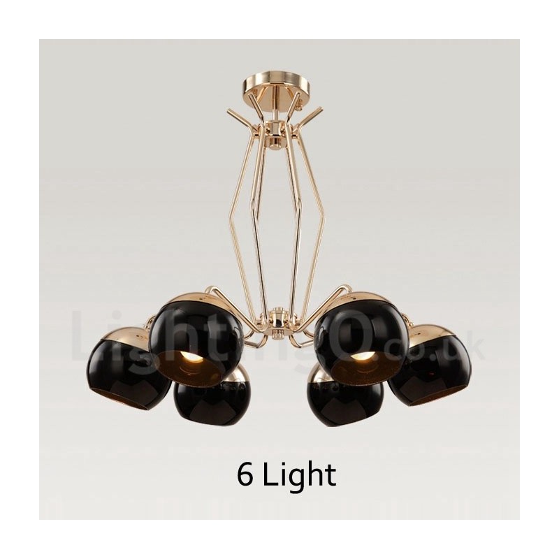 Lustre contemporain moderne à 6 lampes en métal avec abat-jour en verre