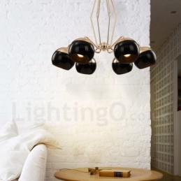 Lustre contemporain moderne à 6 lampes en métal avec abat-jour en verre