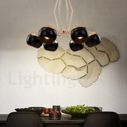 Lustre contemporain moderne à 6 lampes en métal avec abat-jour en verre