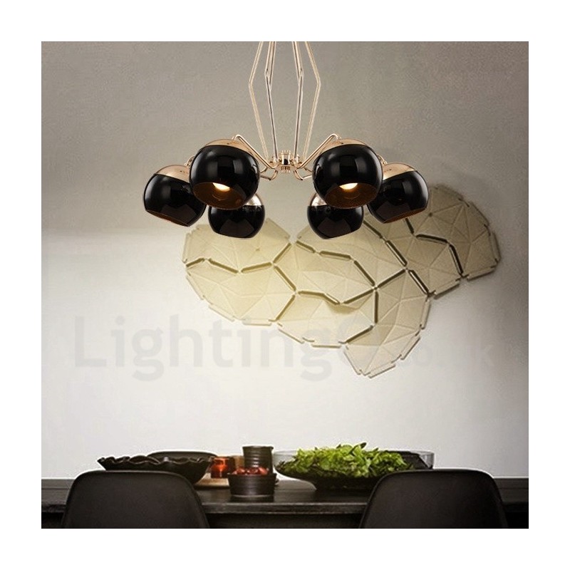 Lustre contemporain moderne à 6 lampes en métal avec abat-jour en verre