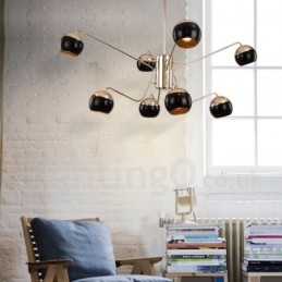 Lustre contemporain moderne en métal à 8 lumières et 2 niveaux avec abat-jour en verre