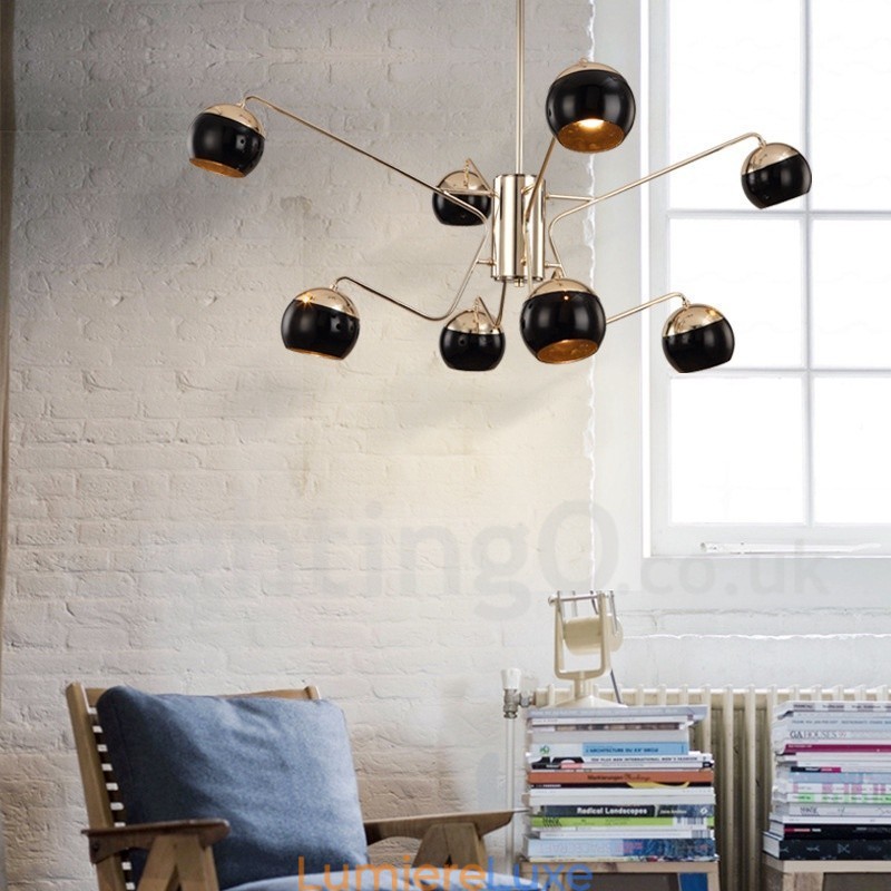 Lustre contemporain moderne en métal à 8 lumières et 2 niveaux avec abat-jour en verre