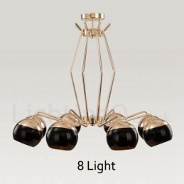 Lustre contemporain moderne à 8 lampes en métal avec abat-jour en verre