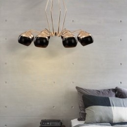 Lustre contemporain moderne à 8 lampes en métal avec abat-jour en verre