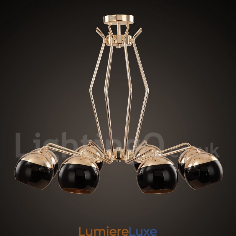 Lustre contemporain moderne à 8 lampes en métal avec abat-jour en verre