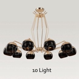 Lustre contemporain moderne à 10 lampes en métal avec abat-jour en verre