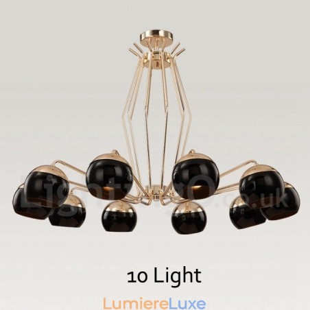 Lustre contemporain moderne à 10 lampes en métal avec abat-jour en verre Lustre contemporain moderne à 10 lampes en métal avec abat-jour en verre