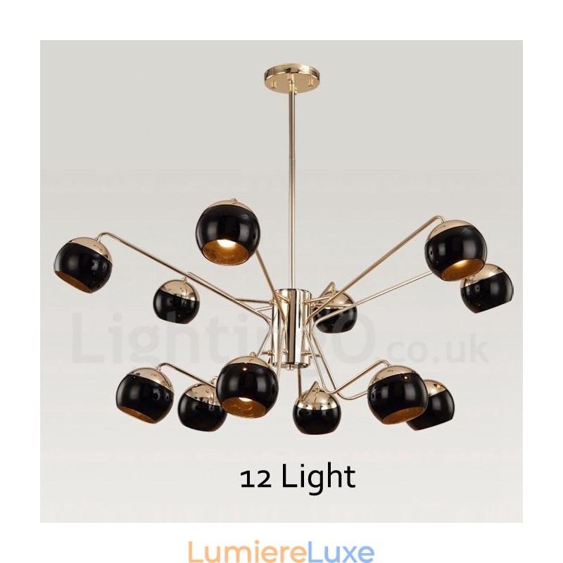 Lustre contemporain moderne en métal à 12 lumières et 2 niveaux avec abat-jour en verre