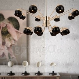 Lustre contemporain moderne en métal à 16 lumières et 2 niveaux avec abat-jour en verre