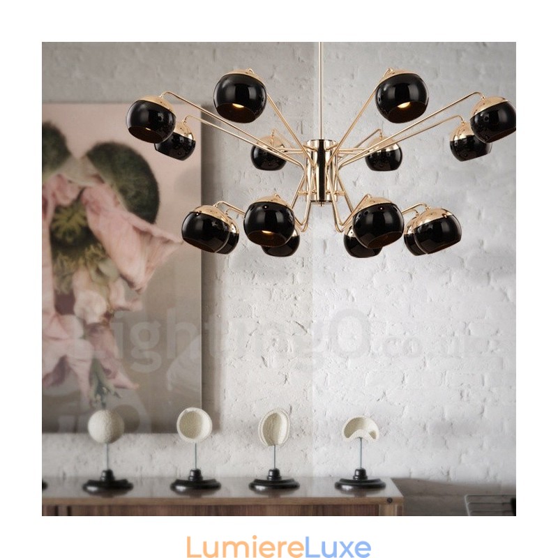 Lustre contemporain moderne en métal à 16 lumières et 2 niveaux avec abat-jour en verre