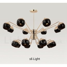 Lustre contemporain moderne en métal à 16 lumières et 2 niveaux avec abat-jour en verre