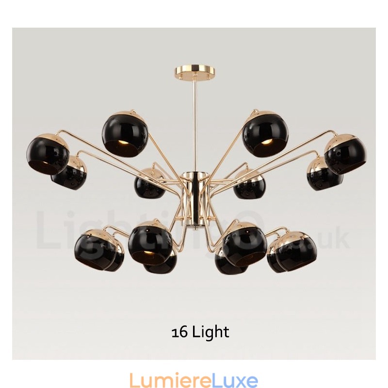 Lustre contemporain moderne en métal à 16 lumières et 2 niveaux avec abat-jour en verre