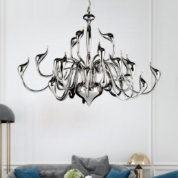 Lustre cygne moderne à 24 lumières, ampoule chromée G4 incluse