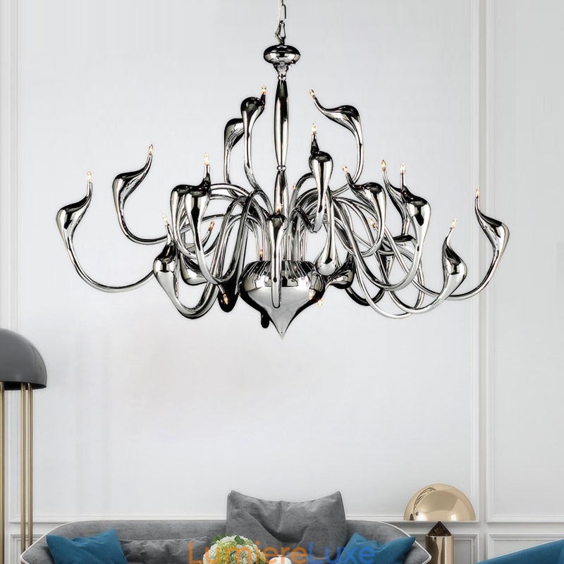 Lustre cygne moderne à 24 lumières, ampoule chromée G4 incluse