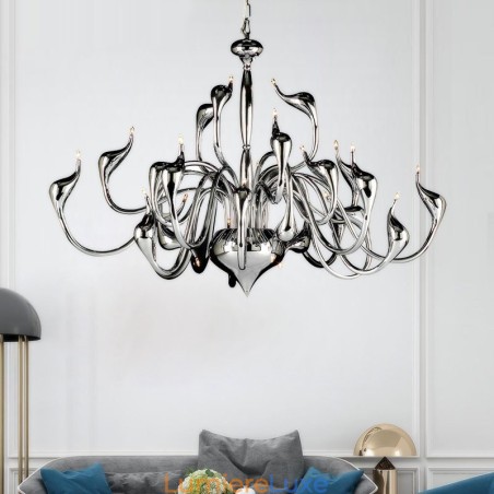 Lustre cygne moderne à 24 lumières, ampoule chromée G4 incluse Lustre cygne moderne à 24 lumières, ampoule chromée G4 incluse