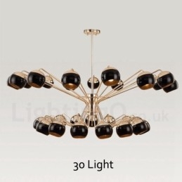 Lustre contemporain moderne en métal à 30 lumières et 2 niveaux avec abat-jour en verre