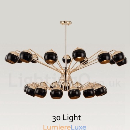 Lustre contemporain moderne en métal à 30 lumières et 2 niveaux avec abat-jour en verre Lustre contemporain moderne en métal à 30 lumières et 2 niveaux avec abat-jour en verre
