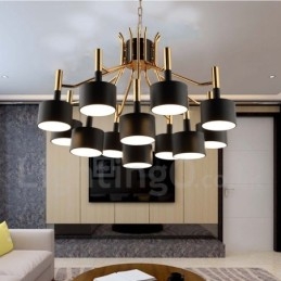 Lustre contemporain moderne à 12 lumières et 2 niveaux