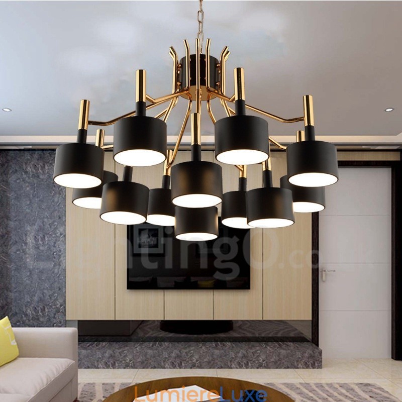 Lustre contemporain moderne à 12 lumières et 2 niveaux