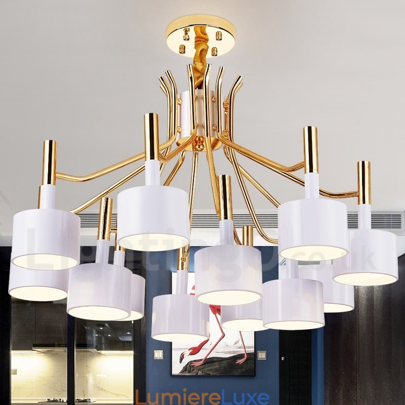 Lustre contemporain moderne à 12 lumières et 2 niveaux
