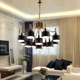 Lustre contemporain moderne à 12 lumières et 2 niveaux