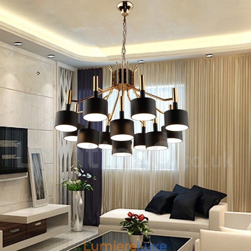 Lustre contemporain moderne à 12 lumières et 2 niveaux