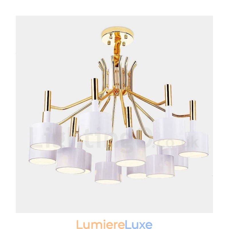 Lustre contemporain moderne à 12 lumières et 2 niveaux
